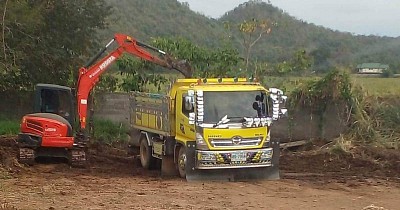 แบคโฮให้เช่าปากช่อง รับเหมาถมที่เขาใหญ่ นครราชสีมา Backhoe for rent Pakchong.